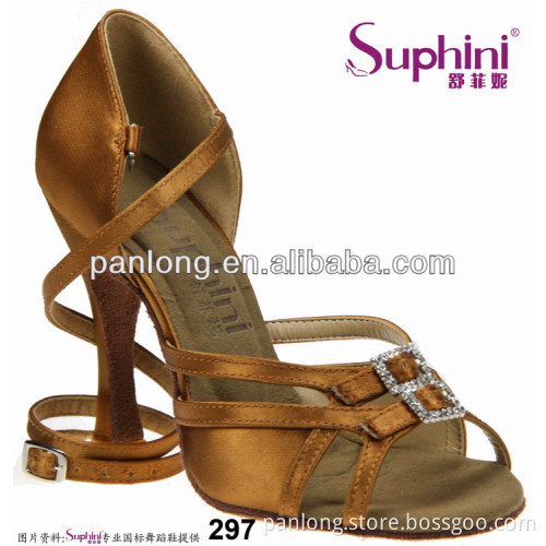Double Crystal Buckle Dance Shoes Dark Tan Woman Dance Shoes
